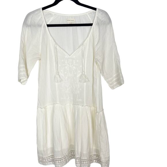 Azure Skies Cream XXS Drop Waist Embroidered Dress Tassel VNeck Short Sleeve - Picture 1 of 11